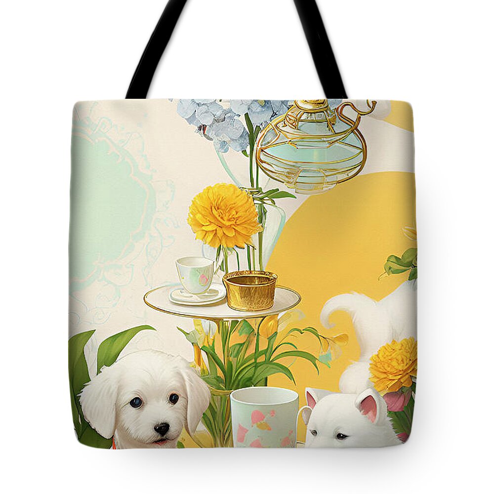 Digital Art Tote Bag featuring the digital art Dogs Waiting For Breakfast Ginette In Wonderland Decorative Art by Ginette Callaway