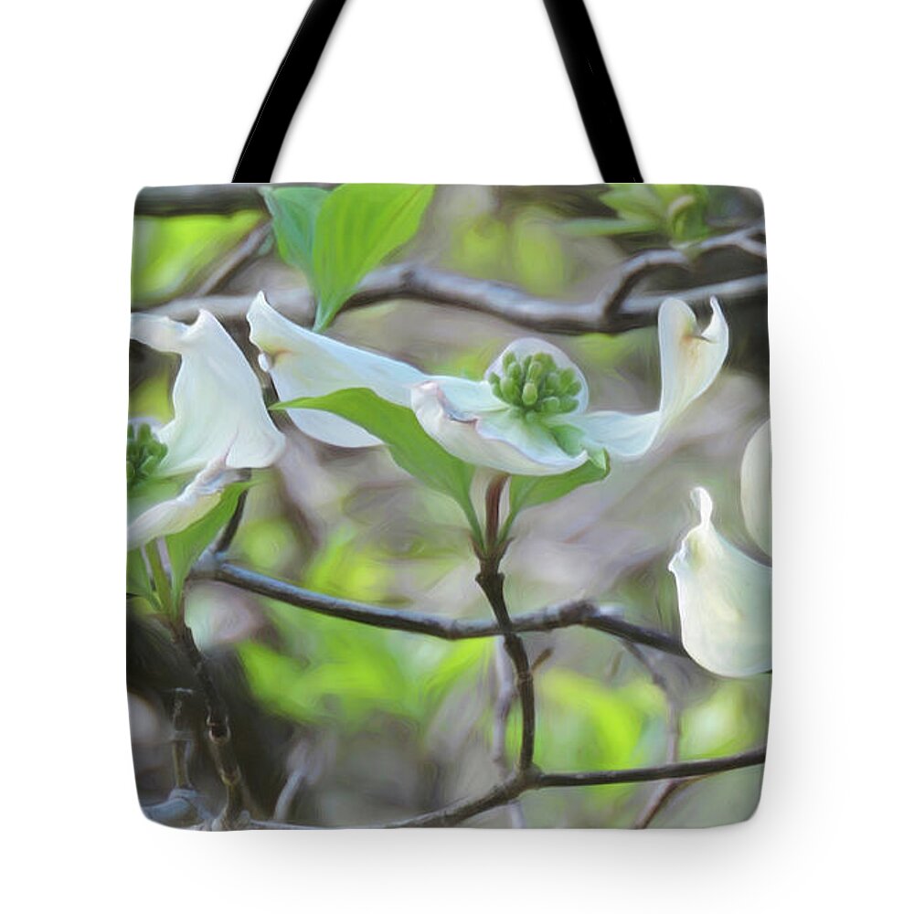 Dogwood Tote Bag featuring the digital art Dogwood Blooms by Susan Hope Finley