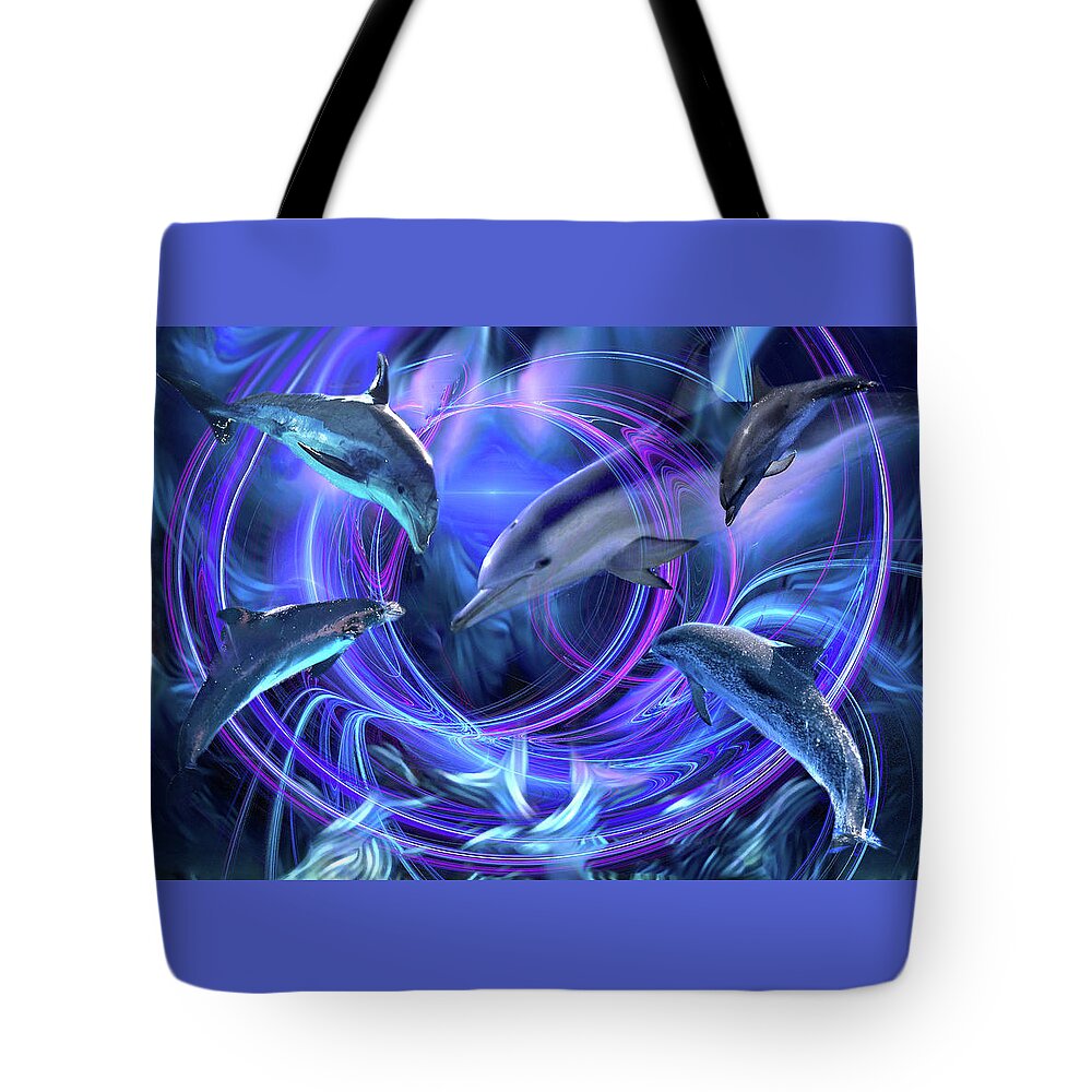Dolphin Tote Bag featuring the digital art Dolphin World by Lisa Yount