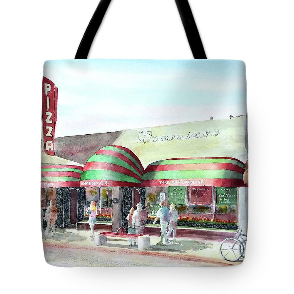 Domenico's Oldest Restaurant In Long Beach Tote Bag featuring the painting Domenicos in Long Beach by Debbie Lewis