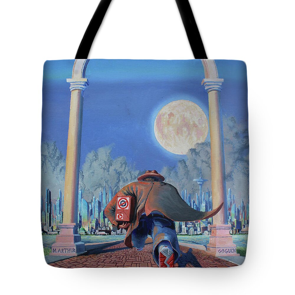 Pandemic Tote Bag featuring the painting Don't be Late by Michael Goguen
