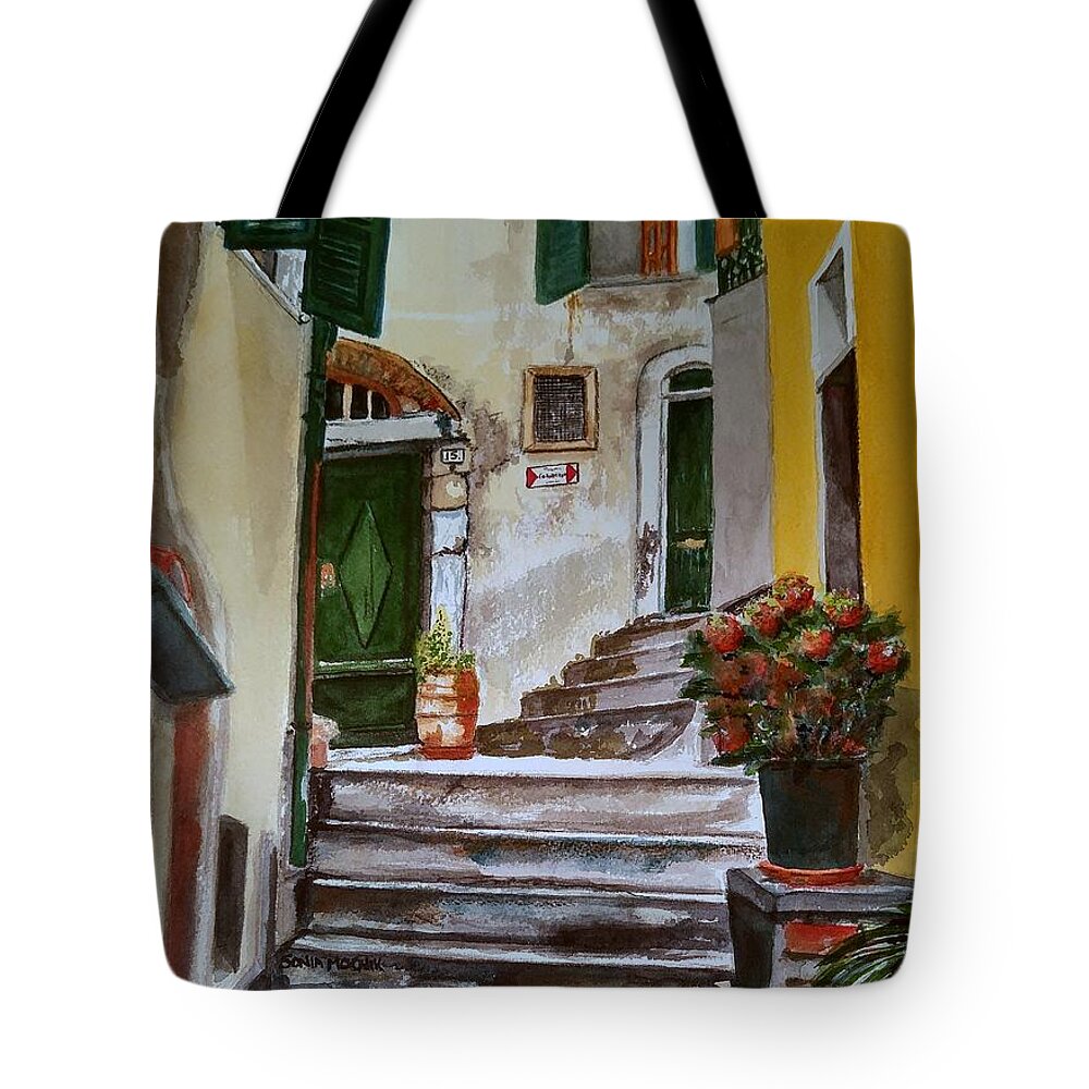 Door Tote Bag featuring the painting Door #15 by Sonia Mocnik