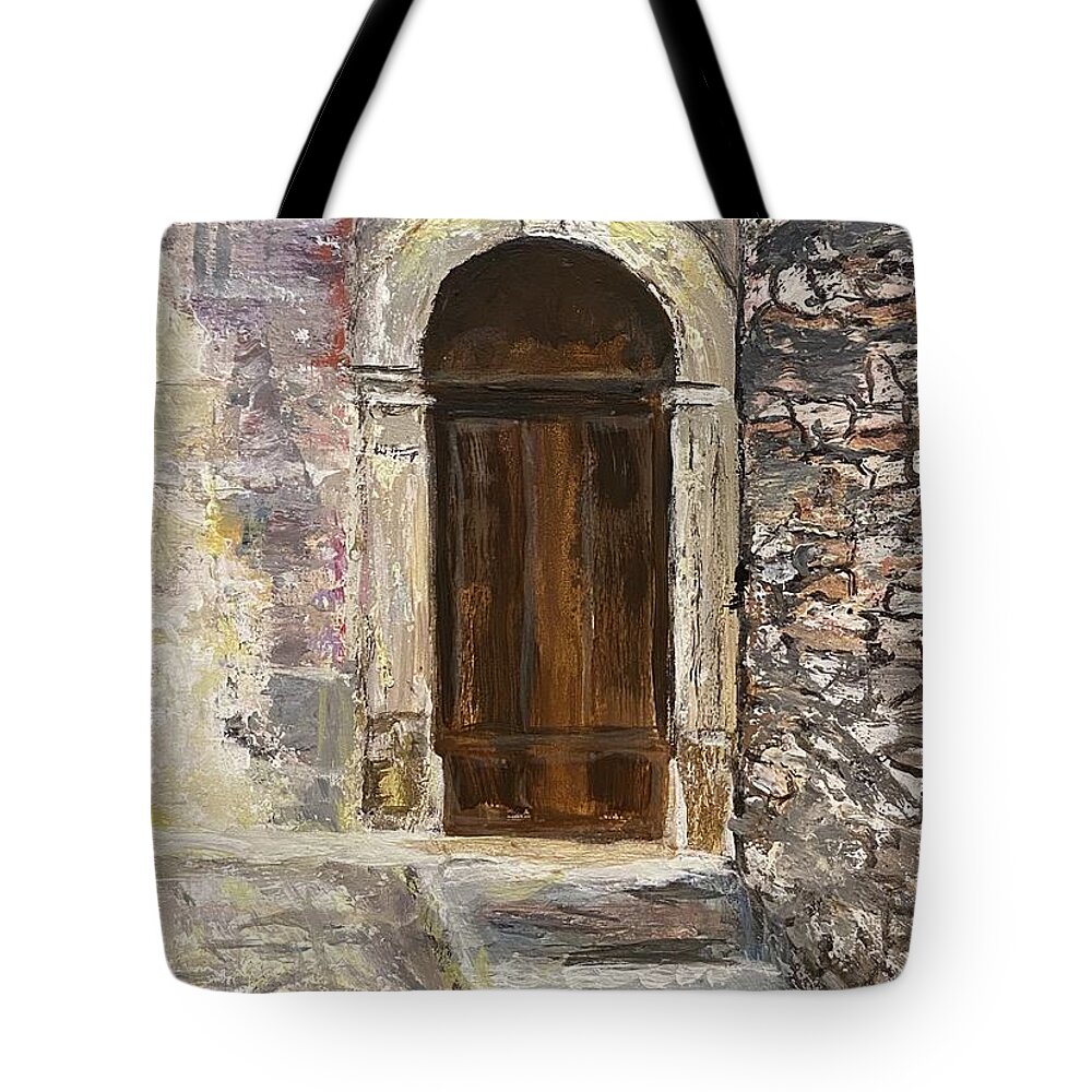 Painting Tote Bag featuring the painting Door in Italy by Paula Pagliughi