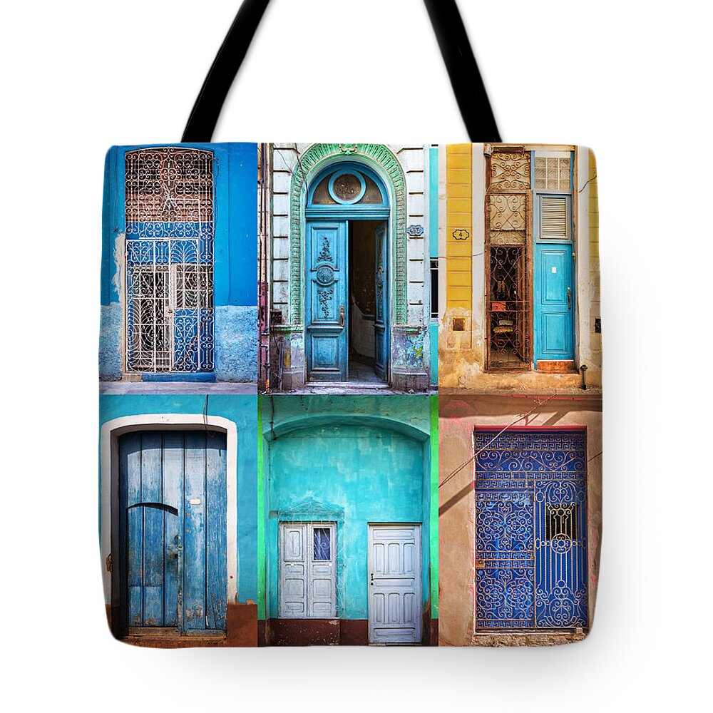 Doors Tote Bag featuring the photograph Doors of Cuba by Delphimages Photo Creations