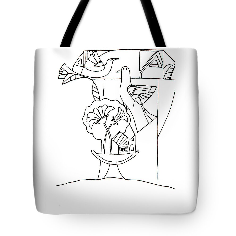 Russian Artists New Wave Tote Bag featuring the drawing Doves Symbol of Love by Tatiana Koltachikhina