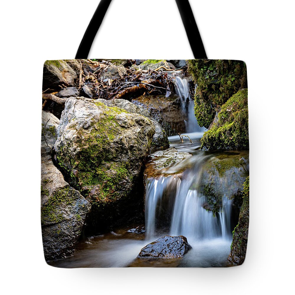 Stream Tote Bag featuring the photograph Down from the mountain by Gavin Lewis