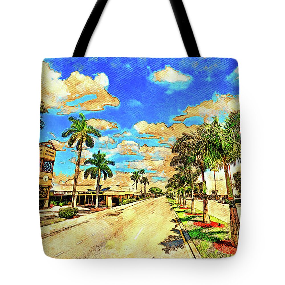 Cape Coral Tote Bag featuring the digital art Downtown Cape Coral - digital painting with vintage look by Nicko Prints