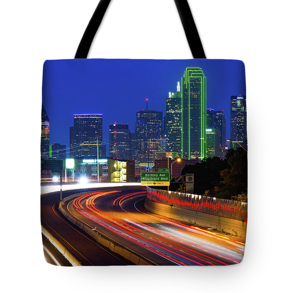 Dallas Skyline Tote Bag featuring the photograph Downtown Dallas Texas City Skyline at Dusk by Gregory Ballos