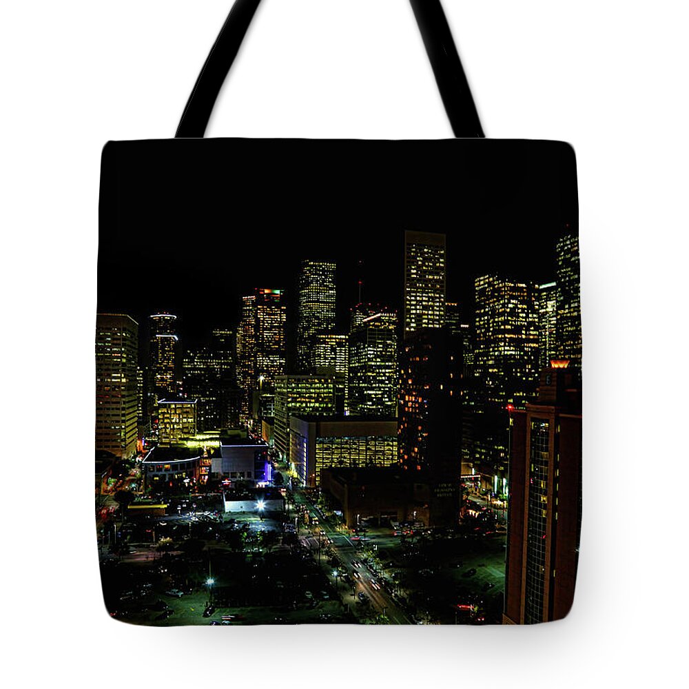 Houston Tote Bag featuring the photograph Downtown Houston at Night by Judy Vincent