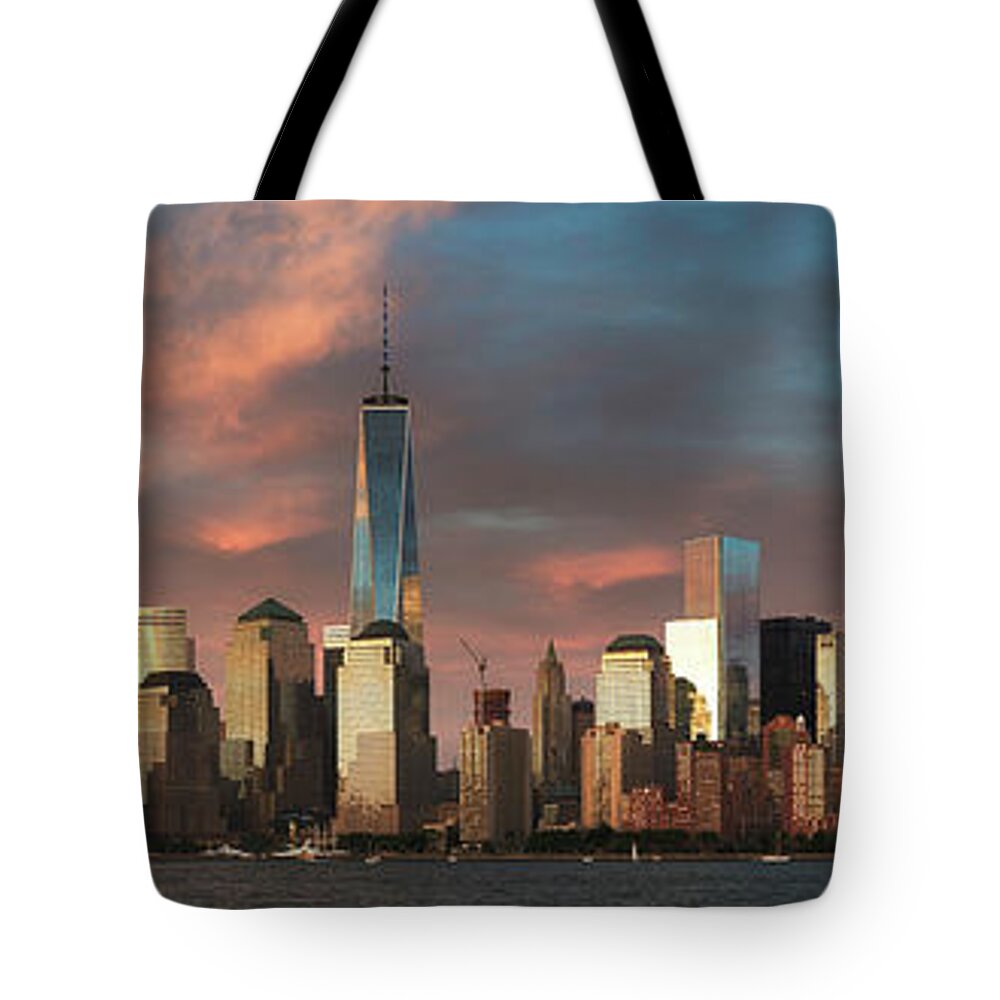 Downtown Manhattan Tote Bag featuring the photograph Downtown Manhattan at Sunset by Randy Lemoine