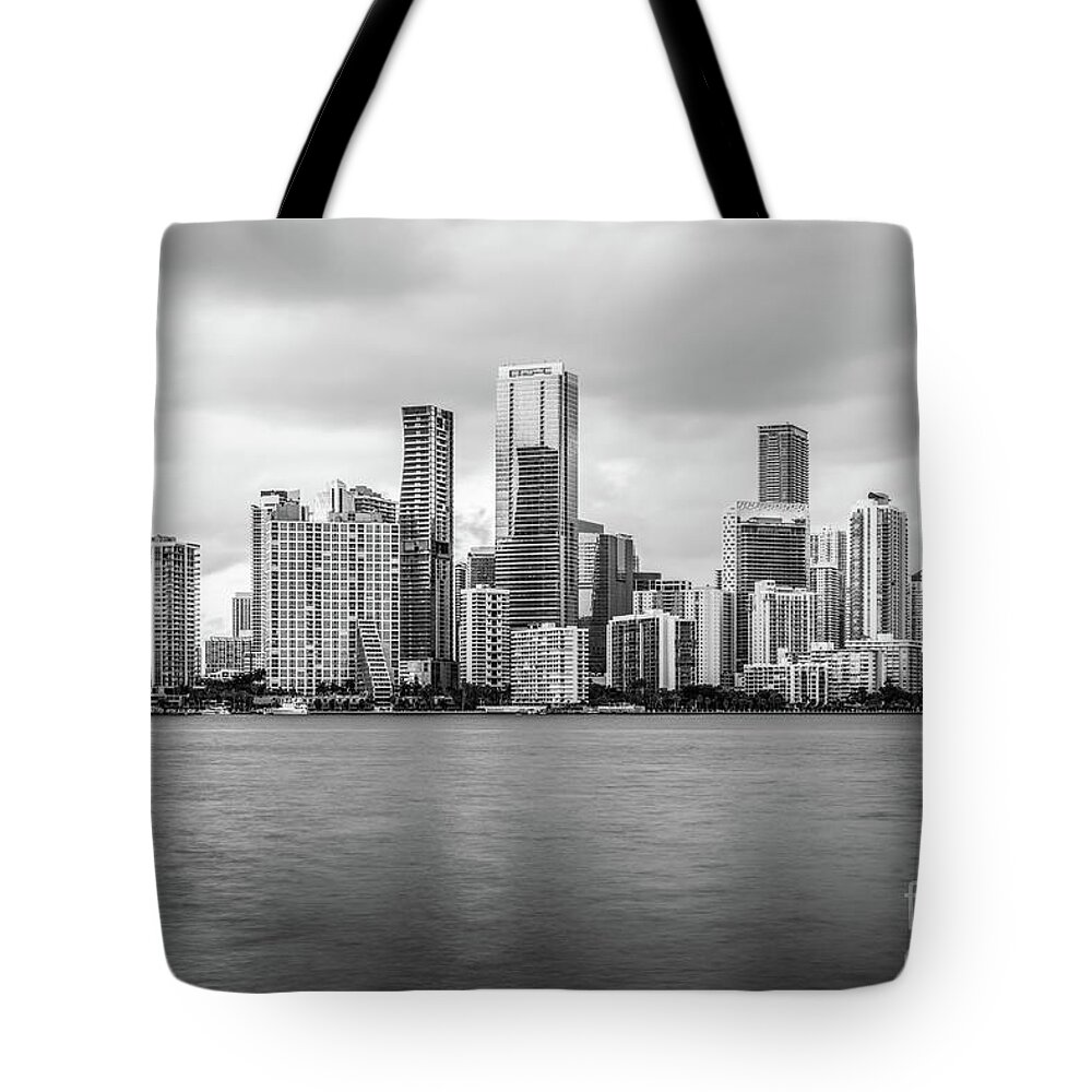 2022 Tote Bag featuring the photograph Downtown Miami Florida Skyline Black and White Picture by Paul Velgos
