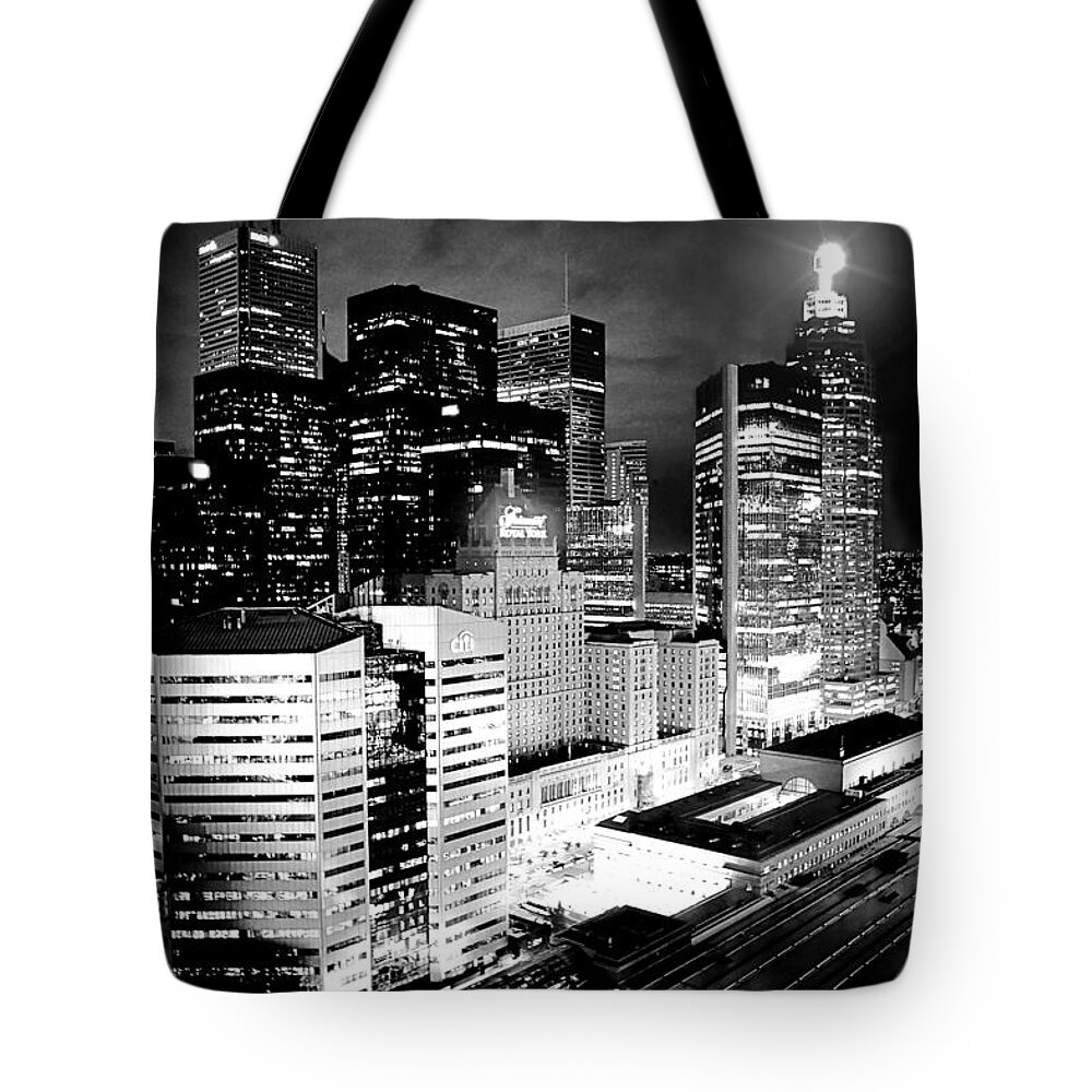 Toronto Tote Bag featuring the photograph Downtown Toronto Canada Photo 184 Black and white by Lucie Dumas