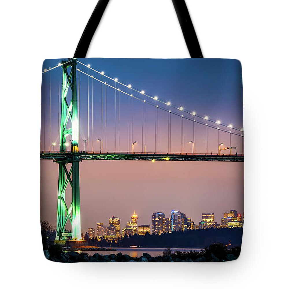 Bridge Tote Bag featuring the photograph Downtown Under the Bridge at Night by Rick Deacon
