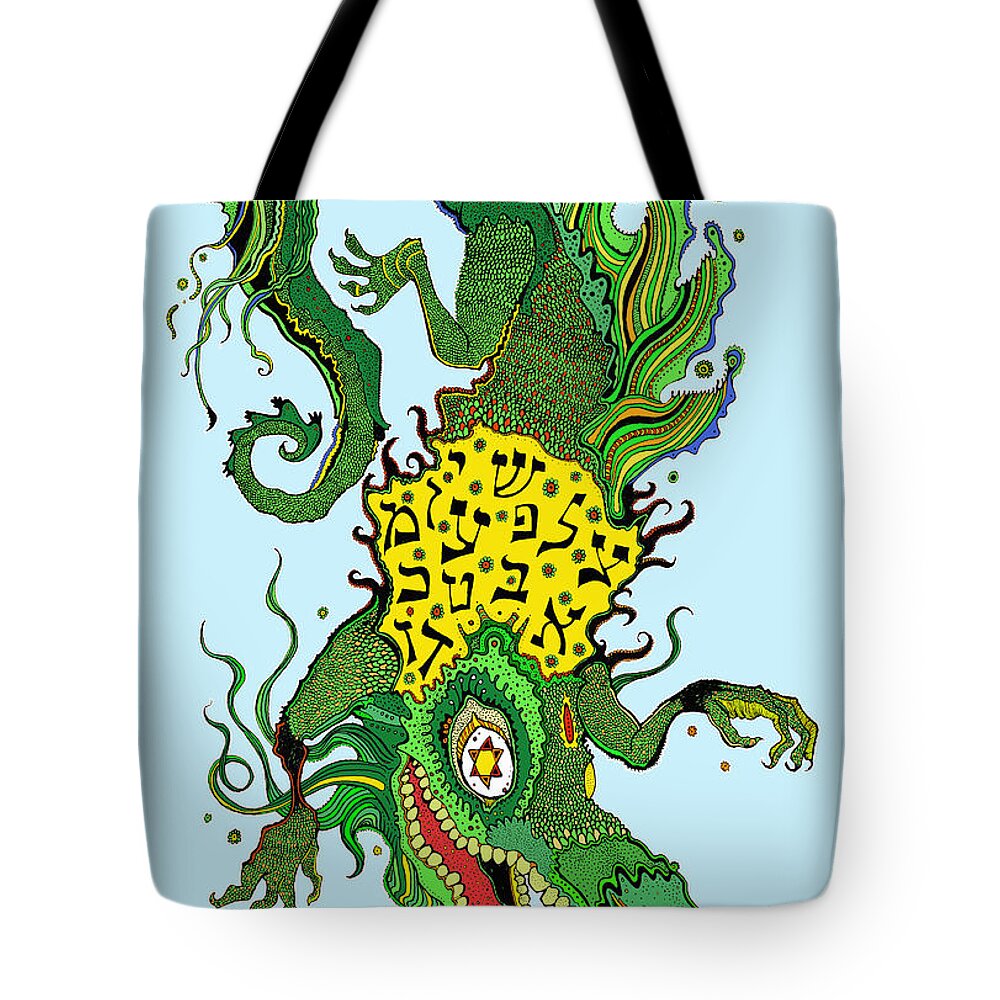 Dragon Tote Bag featuring the painting Draga Wan by Yom Tov Blumenthal