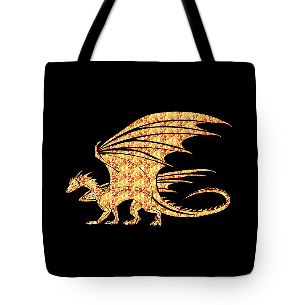 Dragon Tote Bag featuring the digital art Dragon Silhouette Filled with Fiery Flames by Ali Baucom