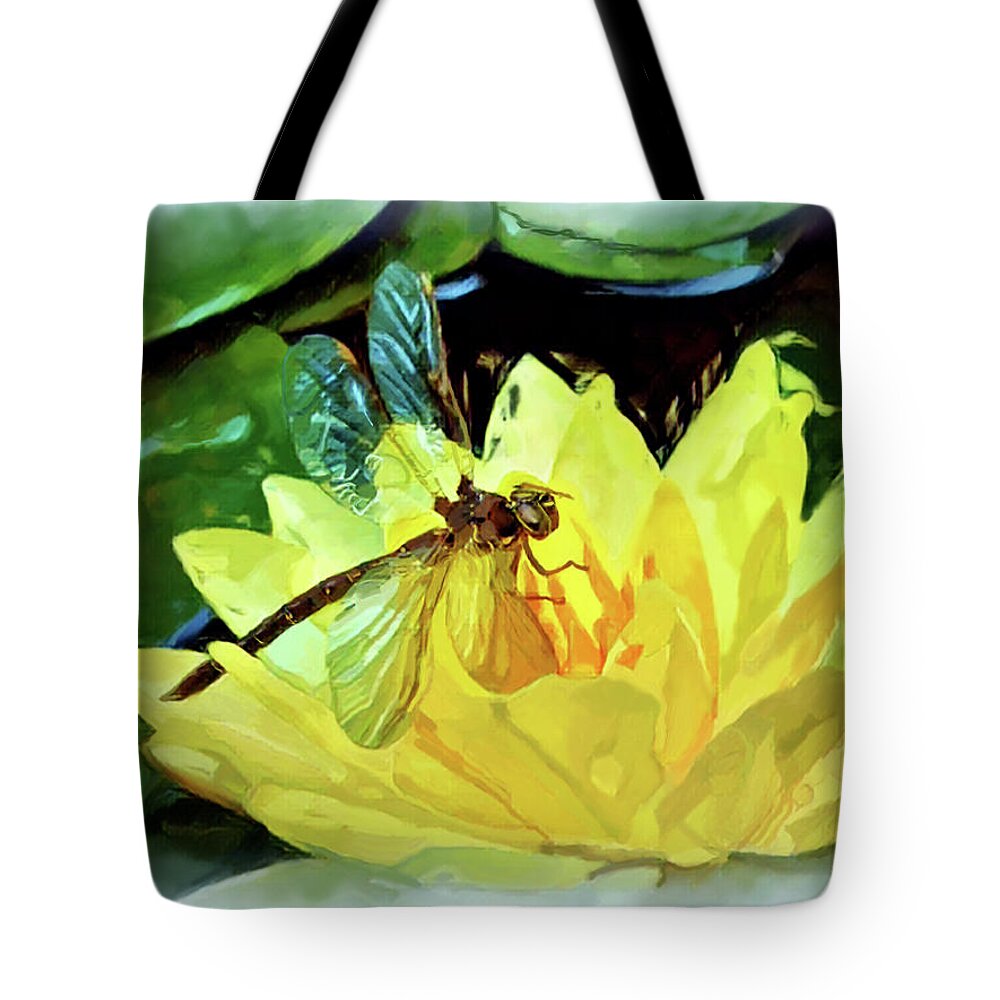 Dragonfly Tote Bag featuring the painting Dragonfly on Waterlily  by Joel Smith