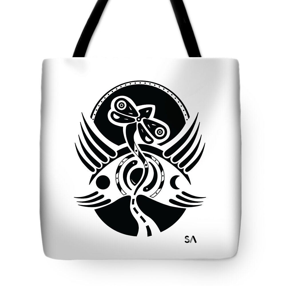 Black And White Tote Bag featuring the digital art Dragonfly by Silvio Ary Cavalcante