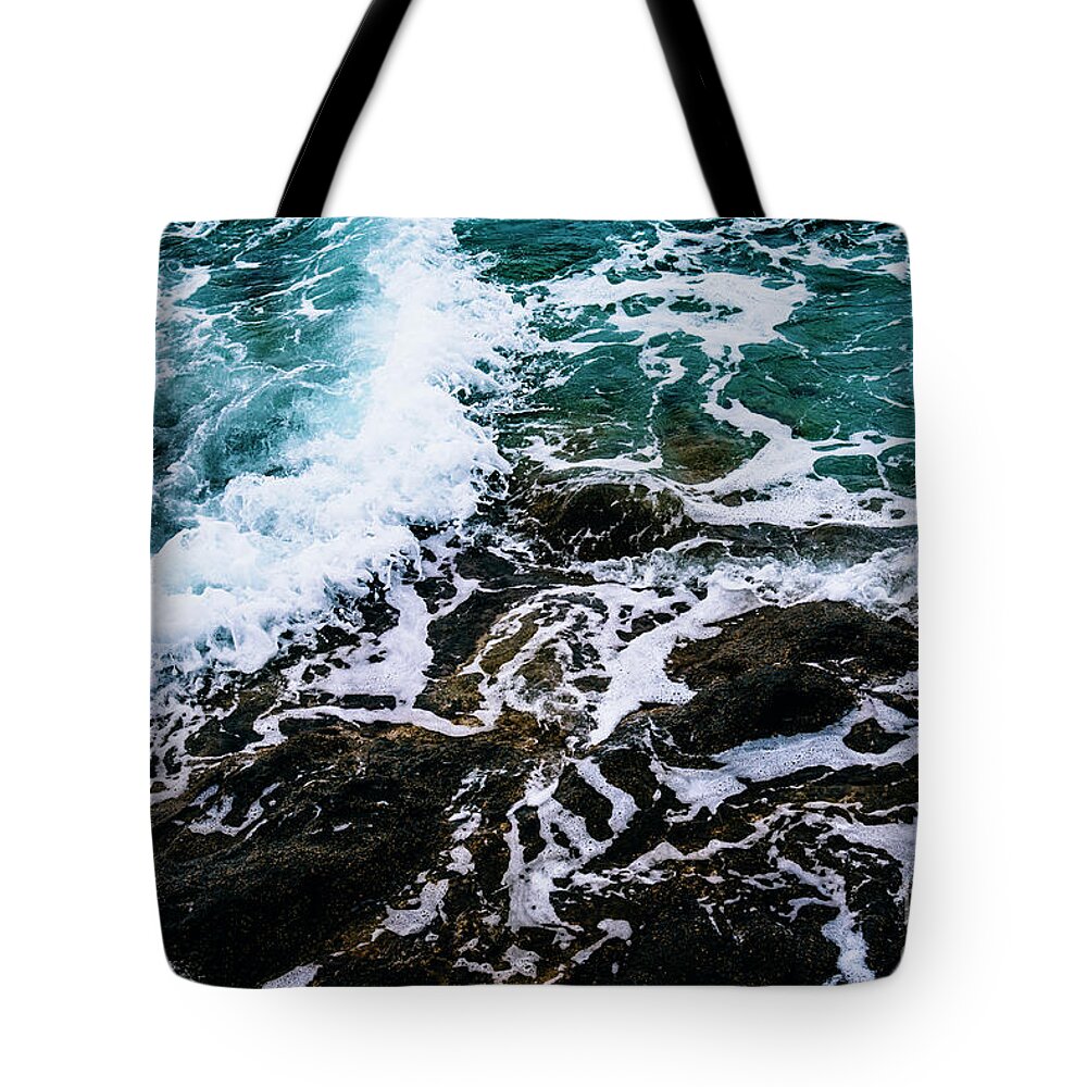 Sea Tote Bag featuring the photograph Dramatic ocean waves landscape aerial drone view. by Jelena Jovanovic