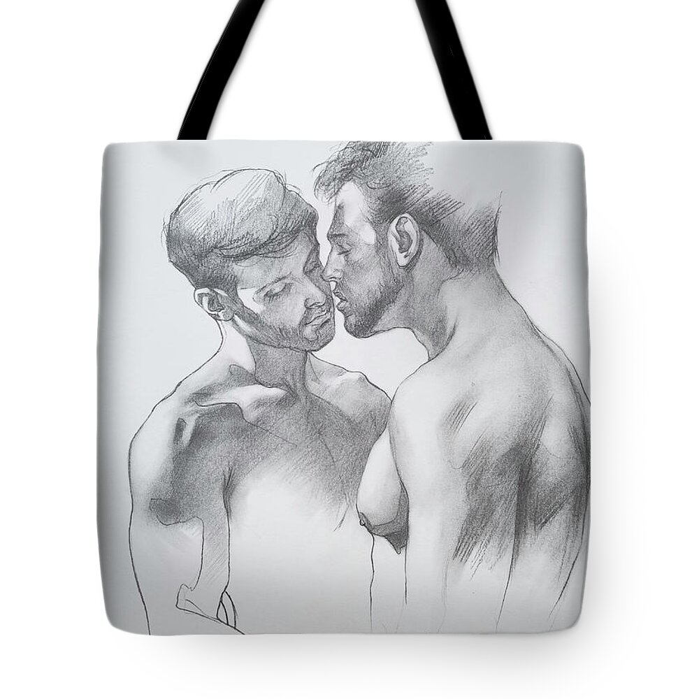 Male Nude Tote Bag featuring the drawing Drawing Male nude#201010 by Hongtao Huang
