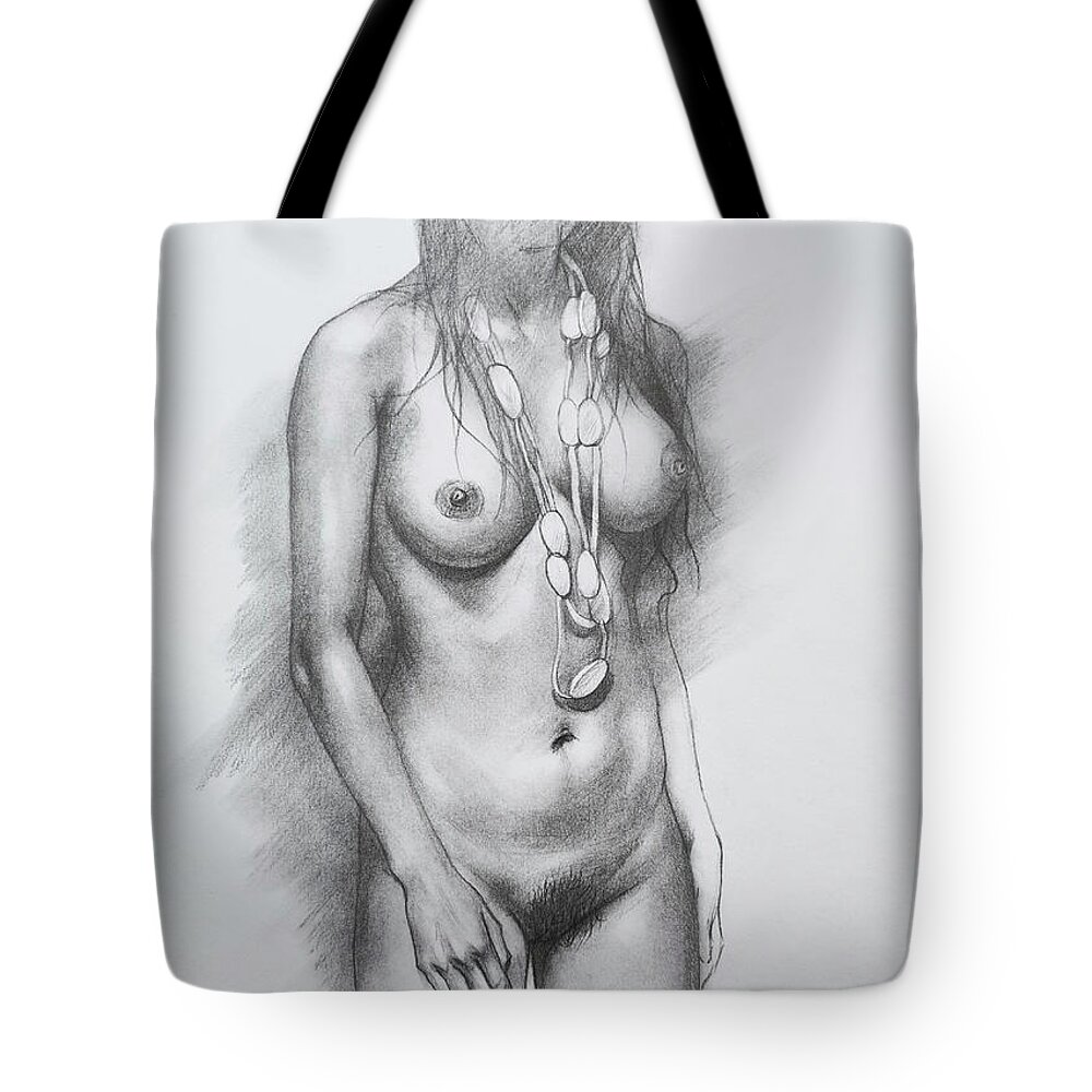 Female Nude Tote Bag featuring the painting Drawing nude girl #201112 by Hongtao Huang