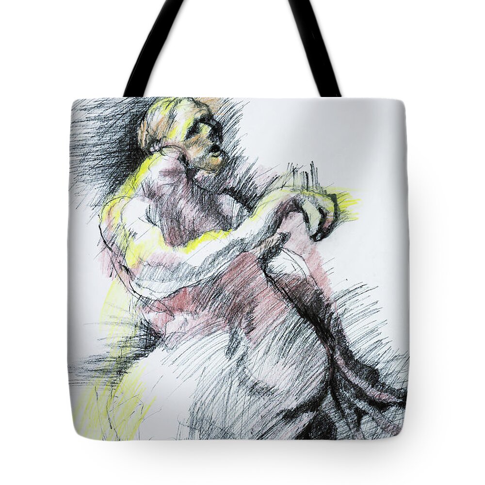 #charcoal #colorpencils #charcoalonpaper #charcolaandcolorpencils #paintingwomen #drawingwomen #olygodactyly Tote Bag featuring the drawing Drawing of a Woman 45 by Veronica Huacuja