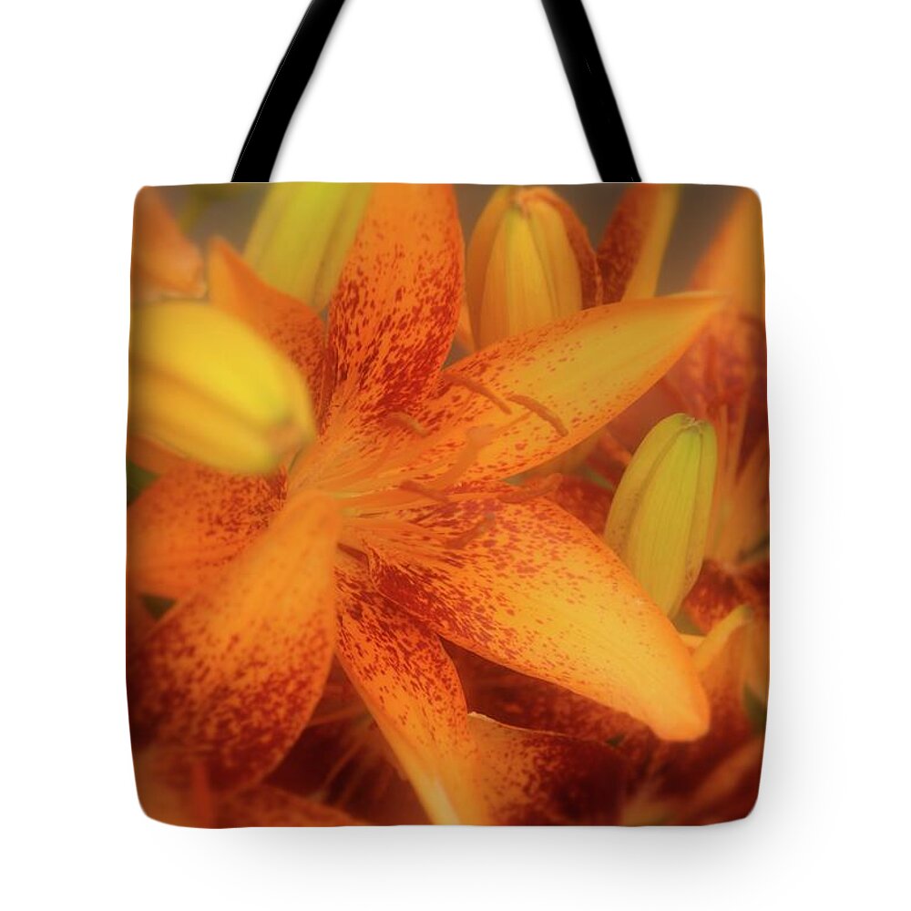 Lily Tote Bag featuring the photograph Dreamy Orange Sensation Lily by Angie Tirado