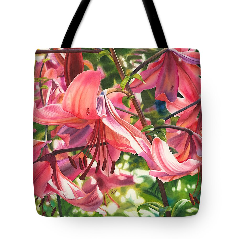 Lilies Tote Bag featuring the painting Dripping Fragrance by Espero Art