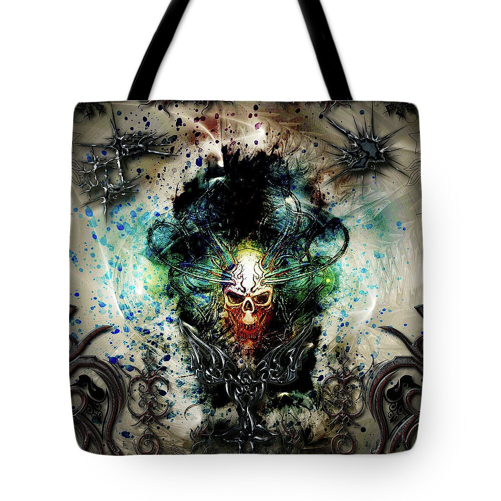 Skull Tote Bag featuring the digital art Driven To Chaos by Michael Damiani