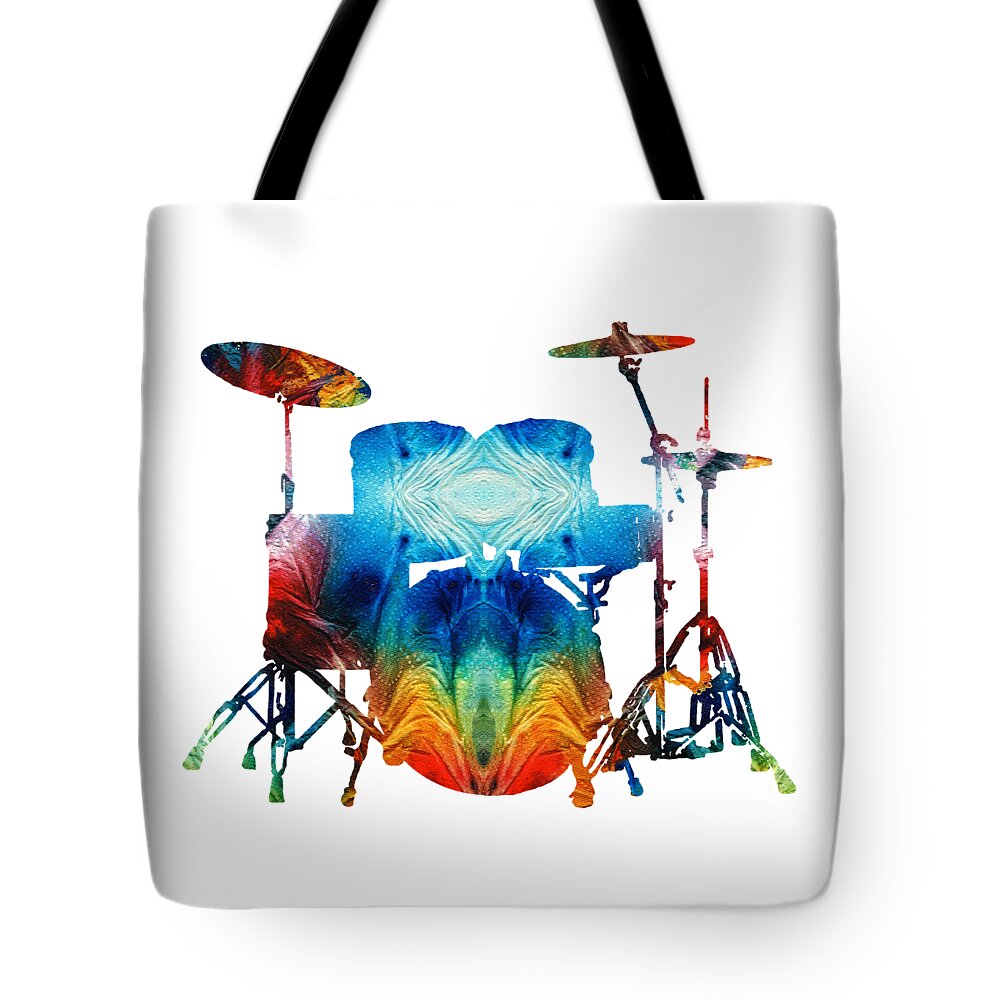 Drum Tote Bag featuring the painting Drum Set Art - Color Fusion Drums - By Sharon Cummings by Sharon Cummings