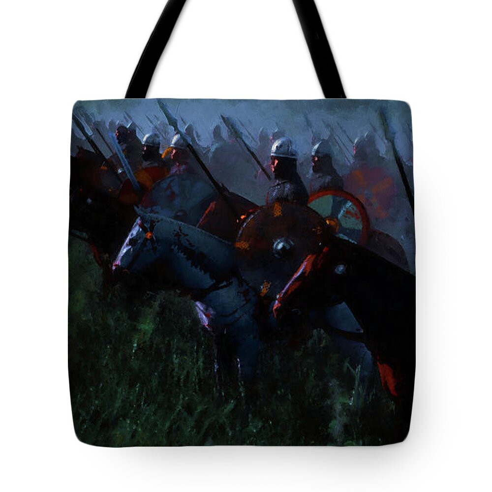 Medieval Tote Bag featuring the painting Drums of War, 02 by AM FineArtPrints