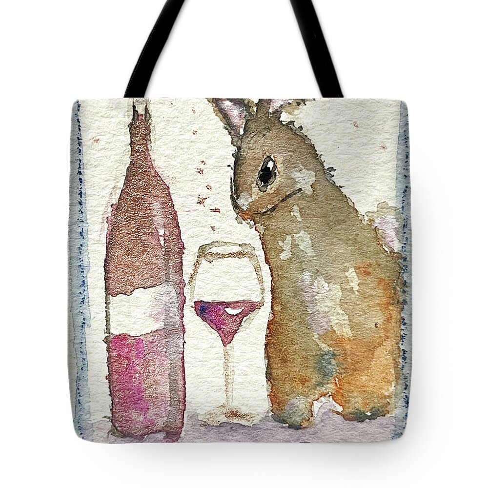 Bunny Tote Bag featuring the painting Drunk Bunny by Roxy Rich