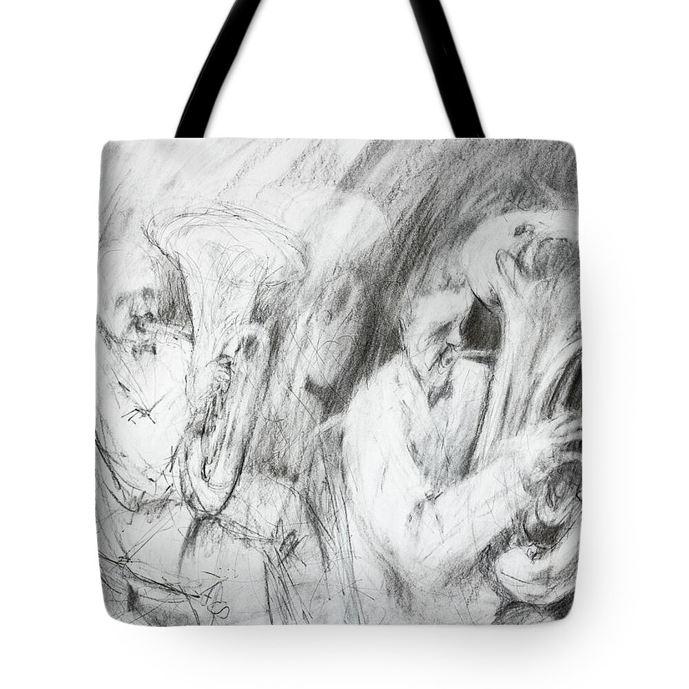 Dso Tote Bag featuring the drawing DSO Brass by Lisa Tennant