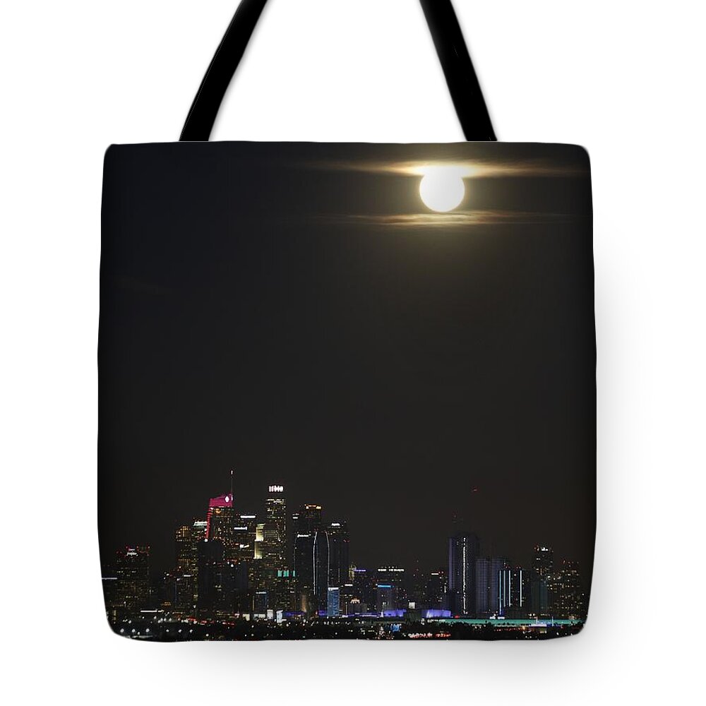 Moon Tote Bag featuring the photograph DTLA Moon 2 by Ross Kestin