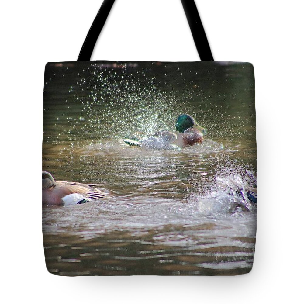 Mallard Tote Bag featuring the photograph Duck Day Spa by Kimberly Furey
