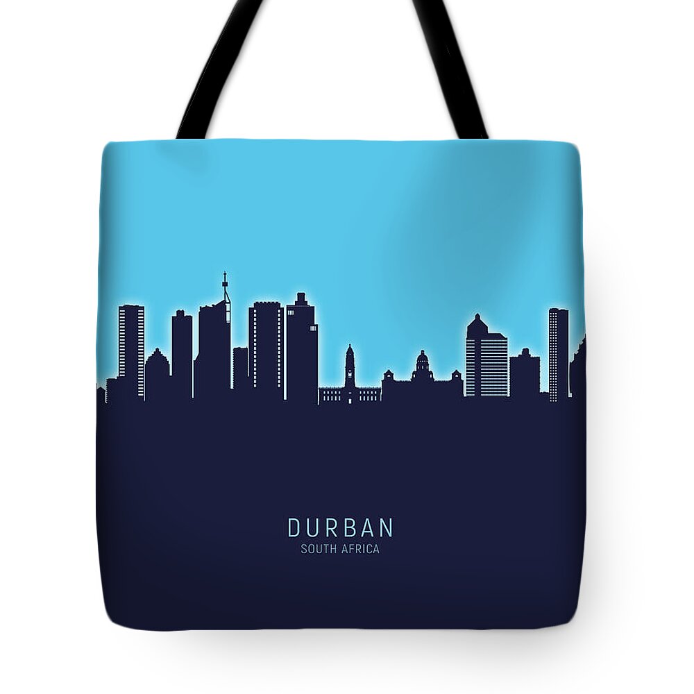 Durban Tote Bag featuring the digital art Durban South Africa Skyline #82 by Michael Tompsett