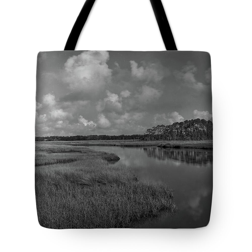 Clouds Tote Bag featuring the photograph Dutton Island Marsh, 2005 by John Simmons