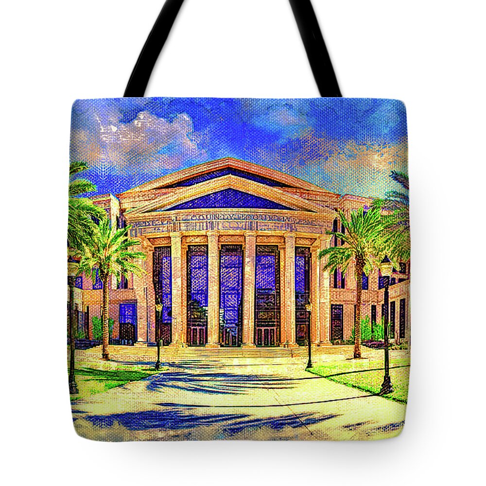 Duval County Courthouse Tote Bag featuring the digital art Duval County Courthouse in Jacksonville, Florida - digital painting by Nicko Prints