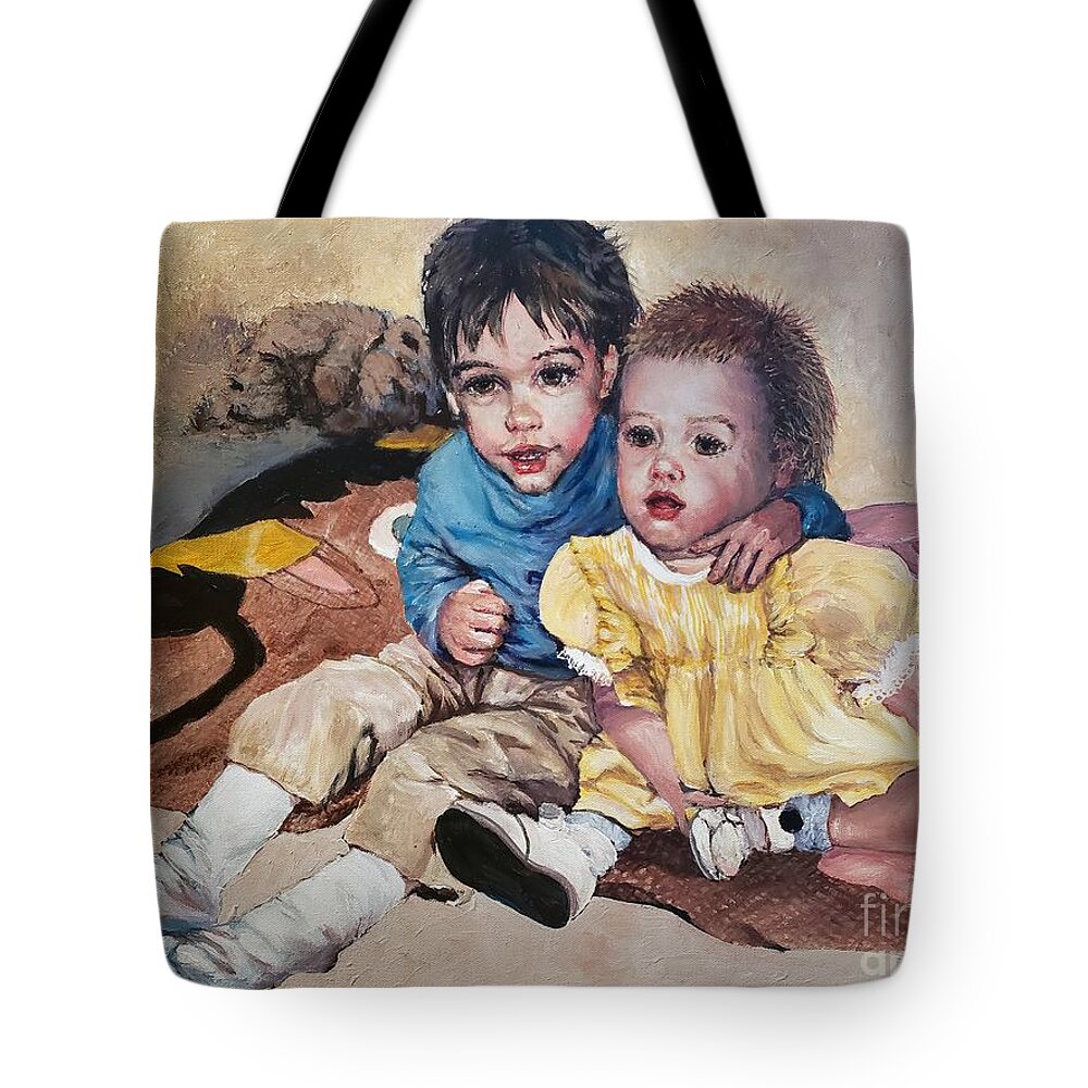 Children Tote Bag featuring the painting Dynamic Duo by Merana Cadorette
