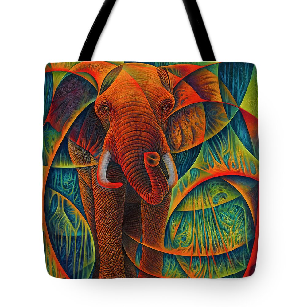 Elephant Tote Bag featuring the painting Dynamic Elephant - 3D by Ricardo Chavez-Mendez
