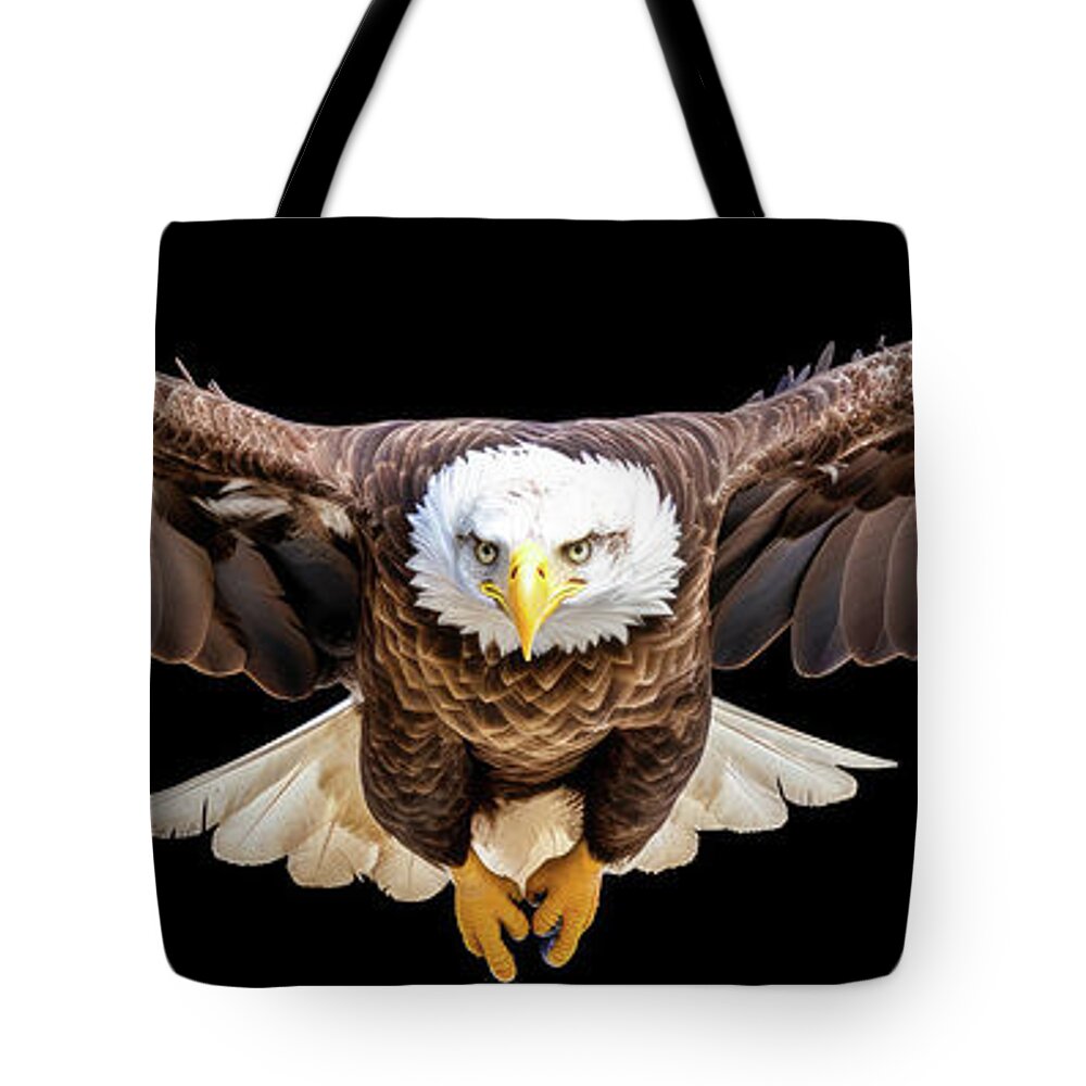 Eagle Tote Bag featuring the digital art Eagle Flying towards you 01 by Matthias Hauser