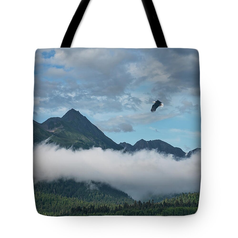 Alaska Tote Bag featuring the photograph Eagle over Southeast Alaska by Michele Cornelius