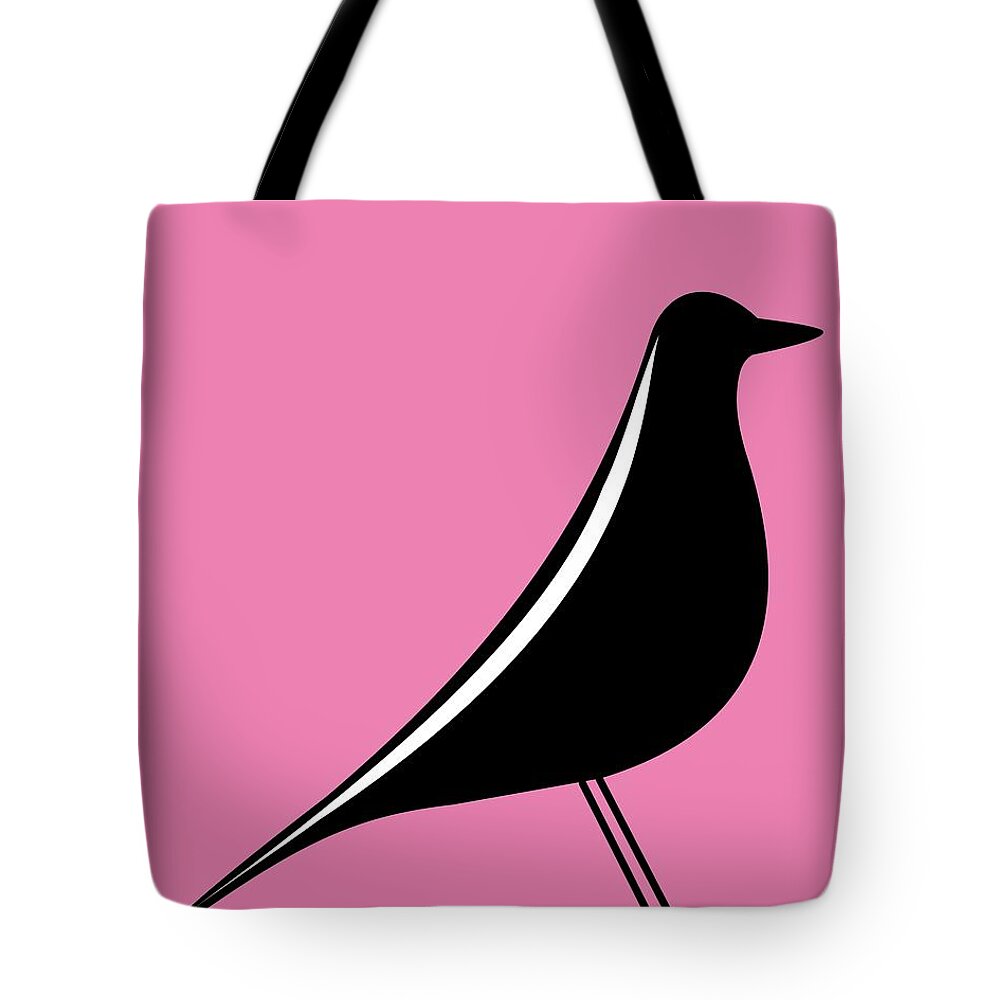 Mid Century Modern Tote Bag featuring the digital art Eames House Bird on Pink by Donna Mibus