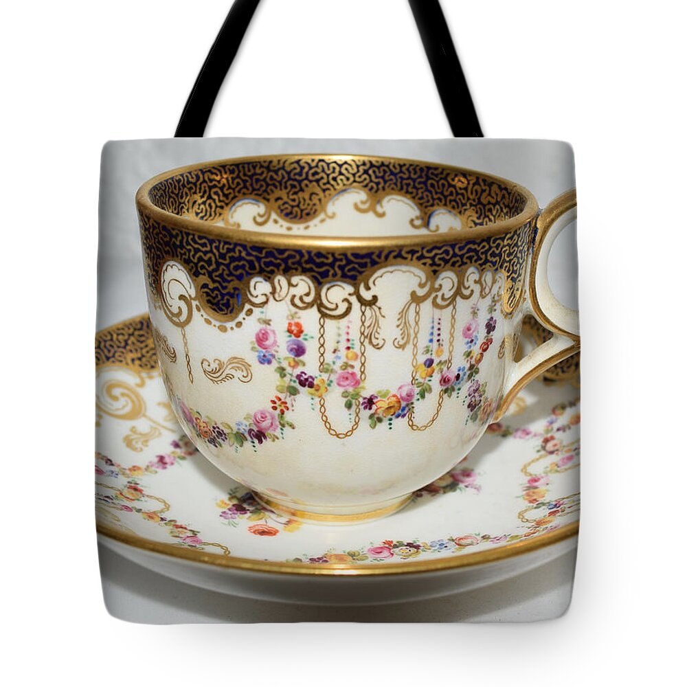 19th Century Tote Bag featuring the photograph Early 19th Century Davenport Porcelain cup and Saucer by Gaile Griffin Peers