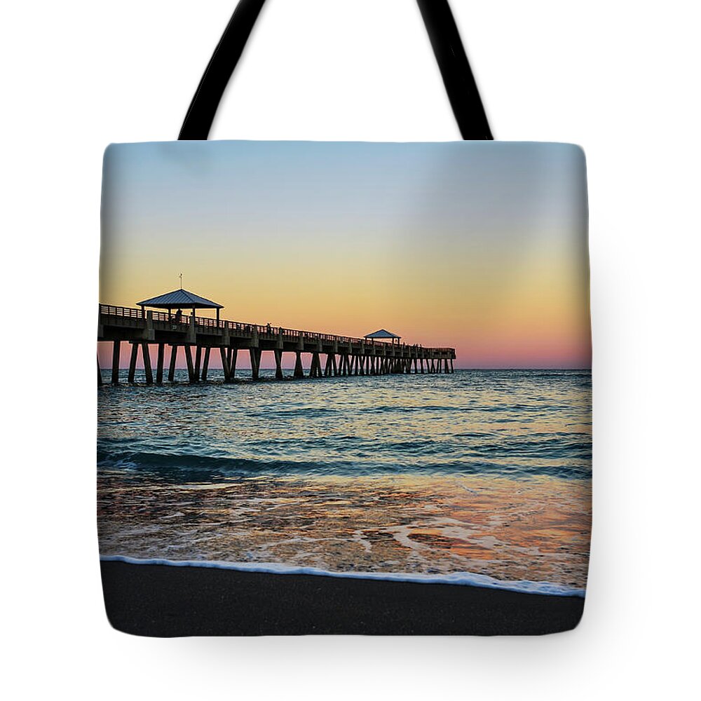 Pier Tote Bag featuring the photograph Early Birds at Juno Pier by Laura Fasulo