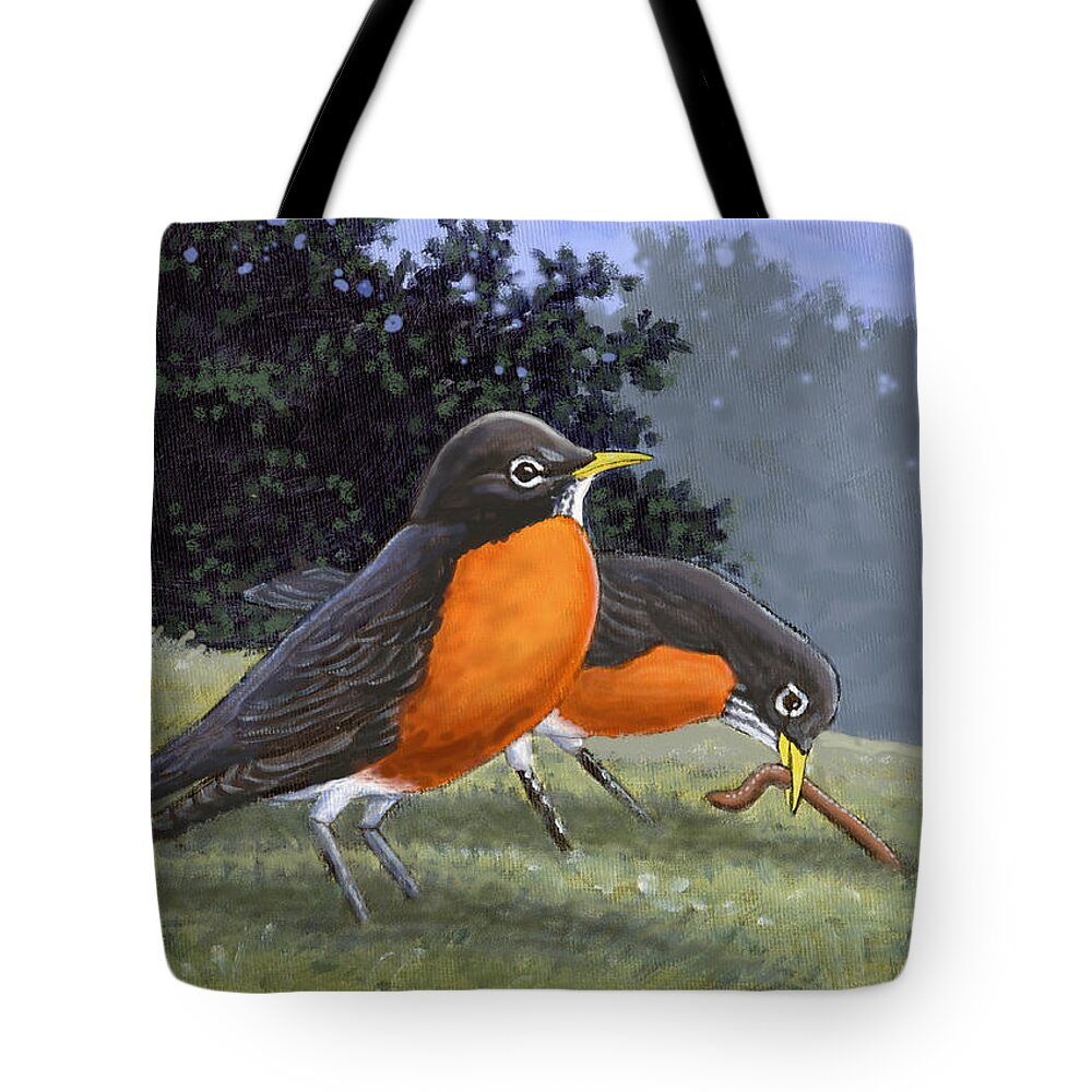 Robin Tote Bag featuring the digital art Early Birds by Richard De Wolfe