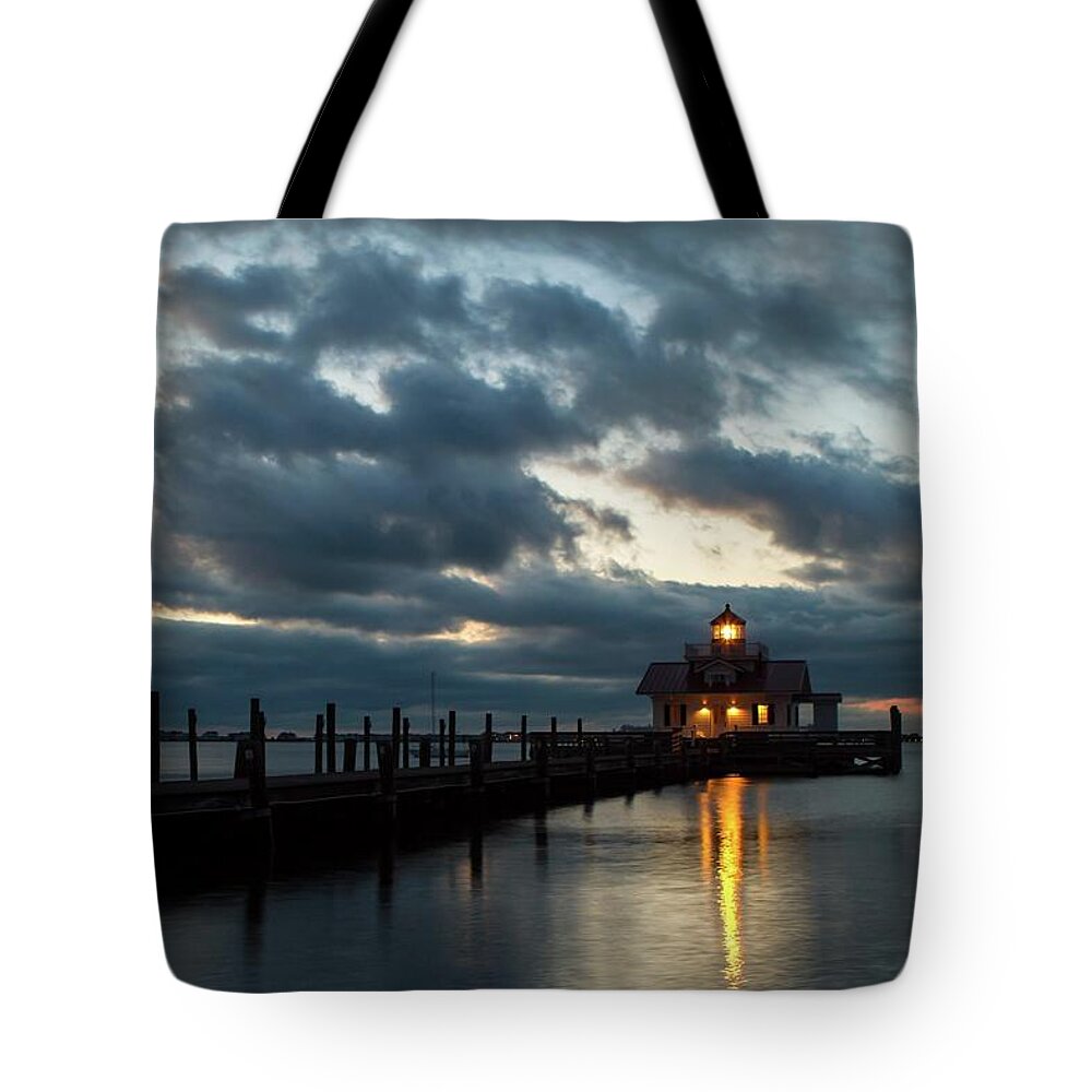 Architecture Tote Bag featuring the photograph Early Morning over Roanoke Marshes Lighthouse by Liza Eckardt