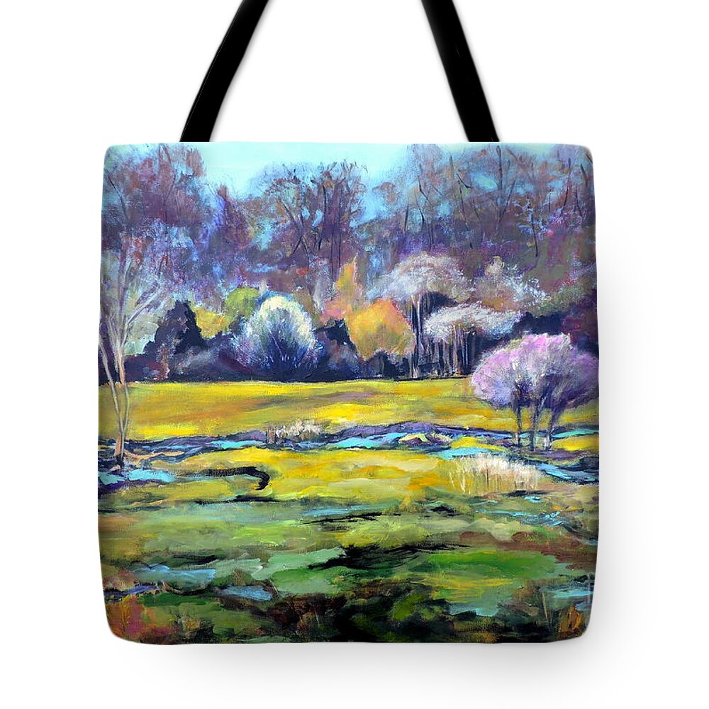 Landscape Tote Bag featuring the painting Early Wet Spring by Jodie Marie Anne Richardson Traugott     aka jm-ART
