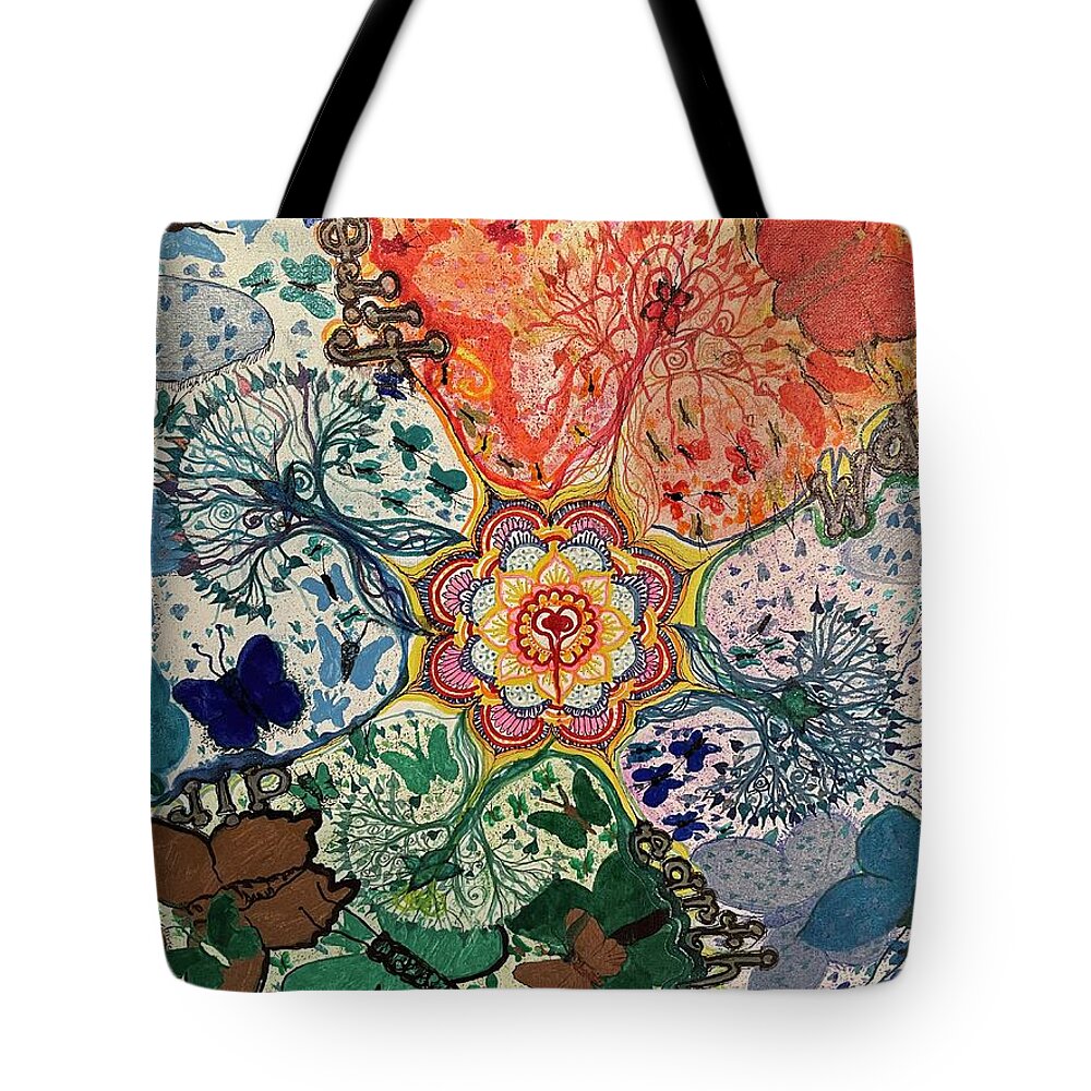 Earth Tote Bag featuring the mixed media Earth, Air, Fire, Water by Christine Paris