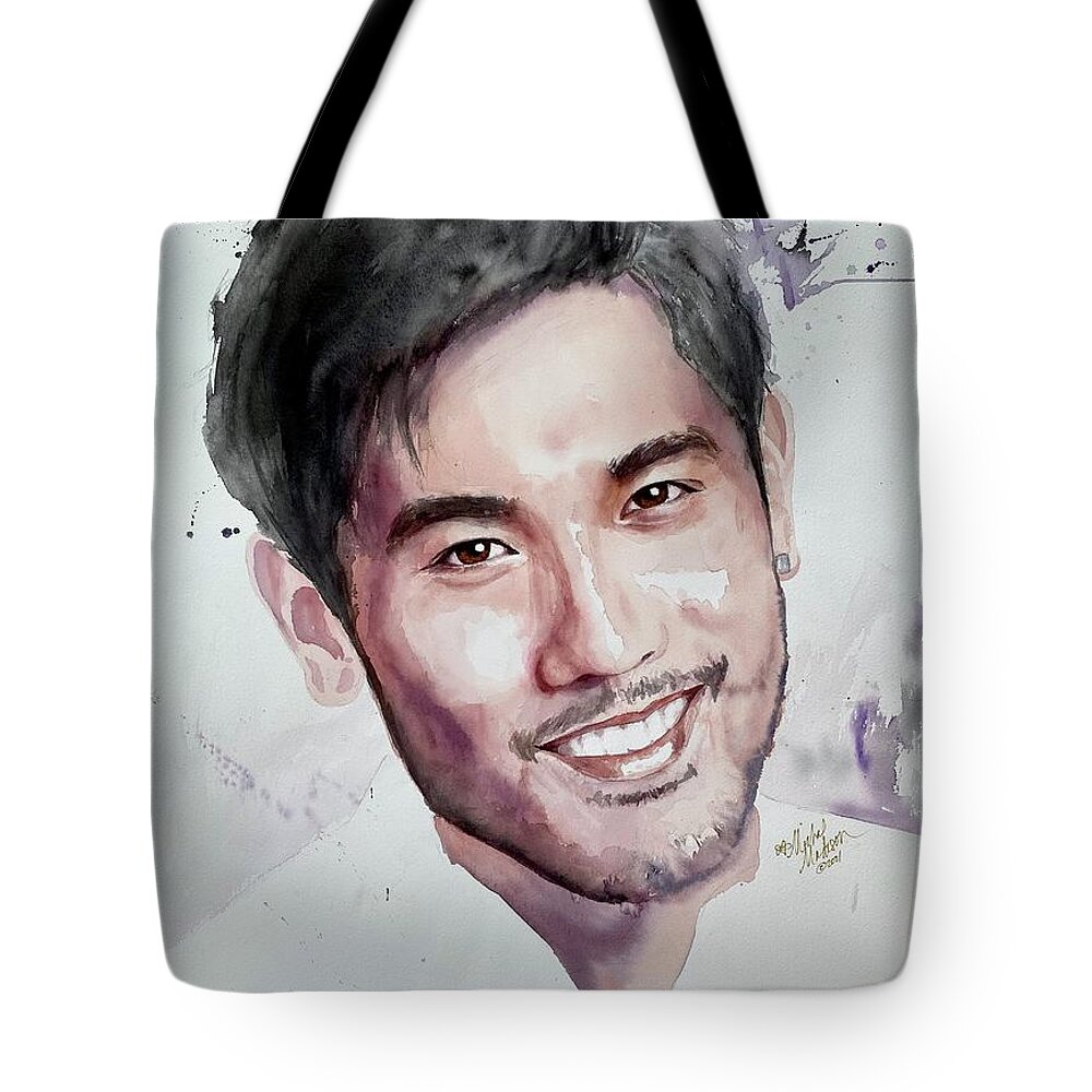 Godfrey Gao Tote Bag featuring the painting Earth Birthday 2021 by Michal Madison