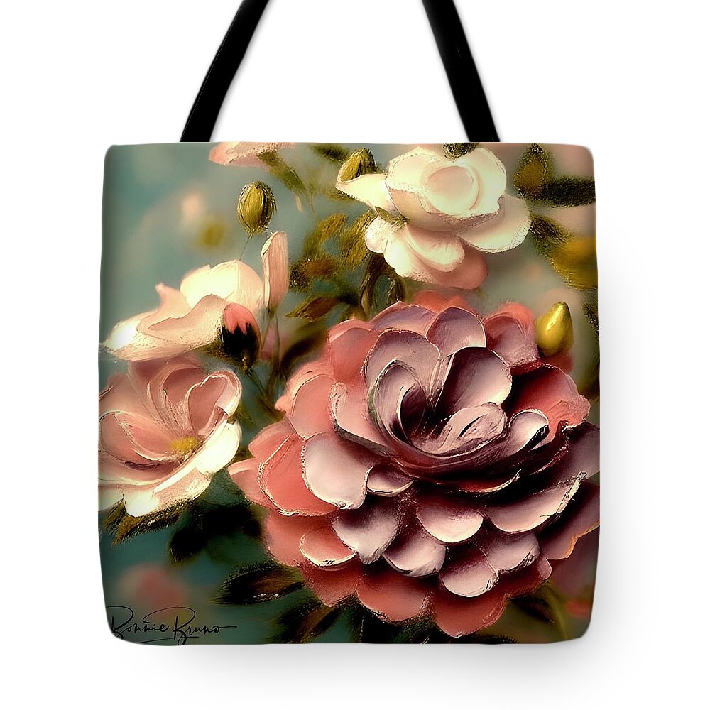 Impasto Tote Bag featuring the mixed media Earthtones Floral - thick impasto painting by Bonnie Bruno